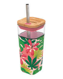 Пляшка з трубочкою Quokka Pink Jungle Flora 540 мл (40057)